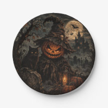 Pratos de Papel Abóboras de Halloween Vintage Assu