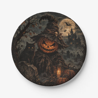 Pratos de Papel Abóboras de Halloween Vintage Assu