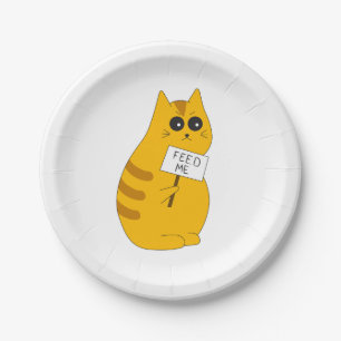 Pratos de Papel "Alimente-me" Gato; Louças de Mesa