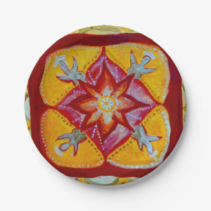 Pratos de Papel Amarelo Mandala Personalizados 18