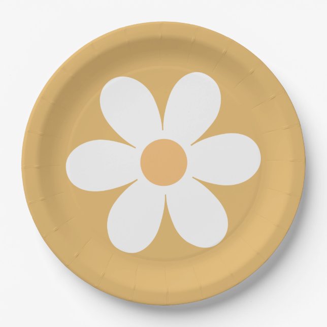 Pratos de papel amarelo Retro Daisy (Frente)