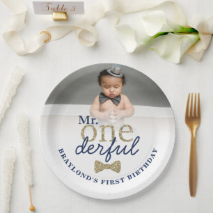 Pratos de Papel Aniversário Azul Marinho e Dourado