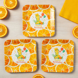 Pratos de Papel Aniversário de Laranja Brilhante