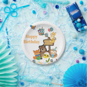 Pratos de Papel Aniversário Feliz Raposa Urso de P
