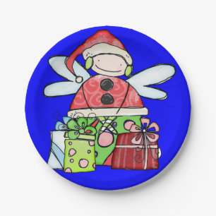 Pratos de Papel, Anjo Feliz Natal Papai Noel Azul
