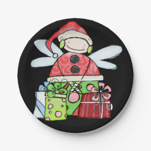 Pratos de Papel, Anjo Feliz Natal Papai Noel Preto
