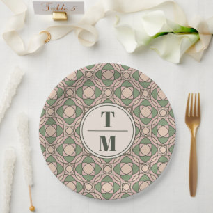 Pratos de Papel Art Déco Verde Sage para Casamento