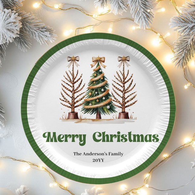 Pratos de Papel Árvore de Natal com Estampa de Leo (Elegant Leopard Print Christmas Tree Paper Plates)