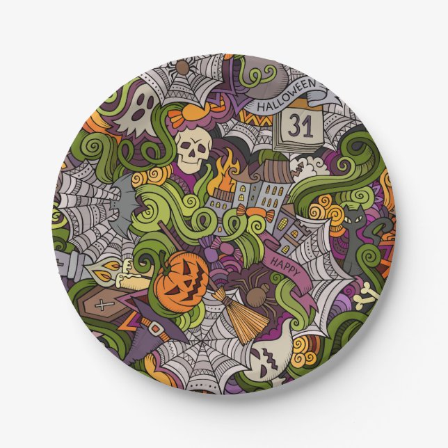 Pratos de papel assustadores de Halloween 7" (Frente)