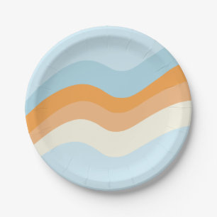 Pratos de papel azul laranja Groovy Retro Vibes