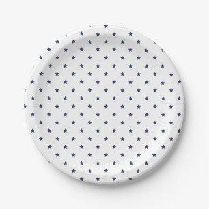 Pratos de Papel Azul Navy Micro Estrelas - Branco