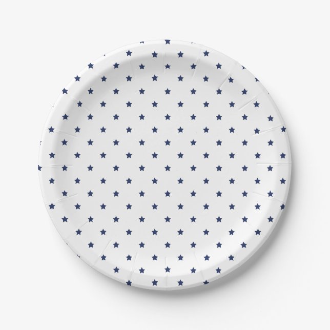 Pratos de Papel Azul Navy Micro Estrelas - Branco (Frente)