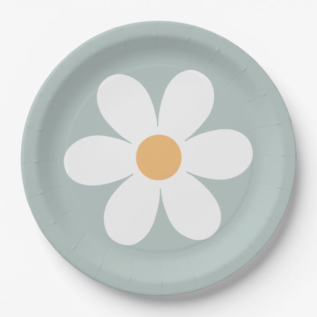 Pratos de Papel azul Retro Daisy (Frente)
