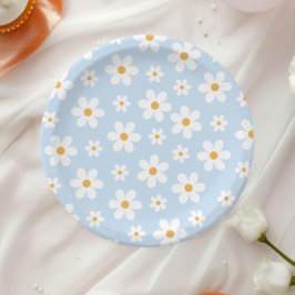 Pratos de papel azul Retro Daisy