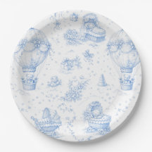 Pratos de Papel Azul Toile de Jouy para Chá de Beb