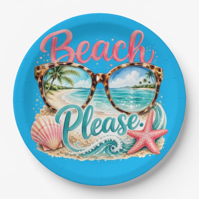 Pratos de Papel "Beach Please". (Frente)