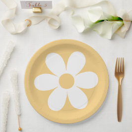 Pratos de papel boho amarelo margarida retrô