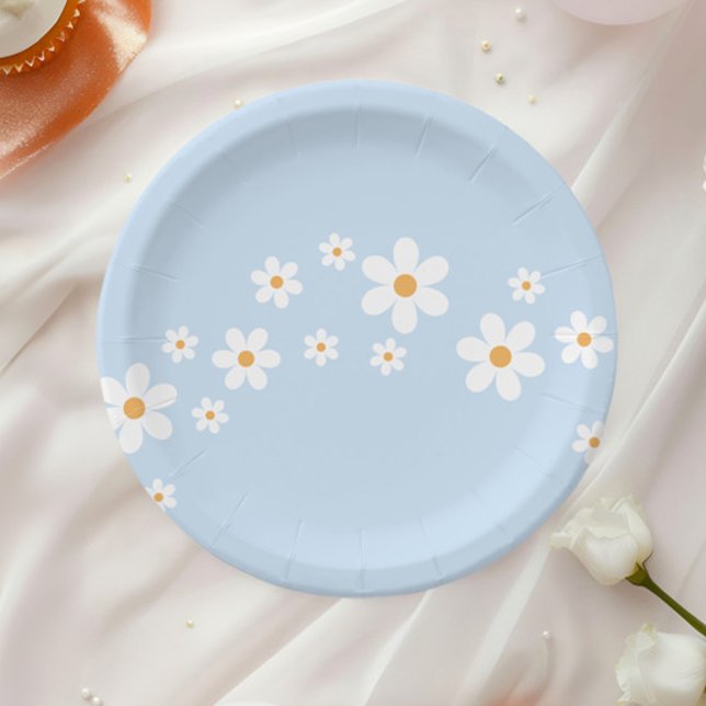 Pratos de papel Boho Daisy azul para Chá de Bebê (Criador carregado)