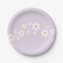 Pratos de papel Boho Daisy lilás para Baby Shower