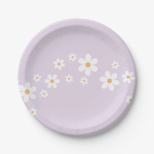 Pratos de papel Boho Daisy lilás para Baby Shower