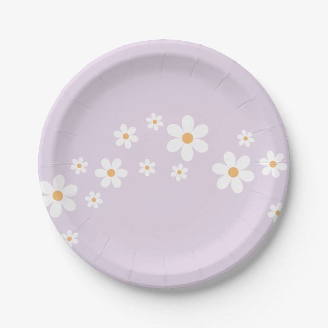 Pratos de papel Boho Daisy lilás para Baby Shower (Frente)