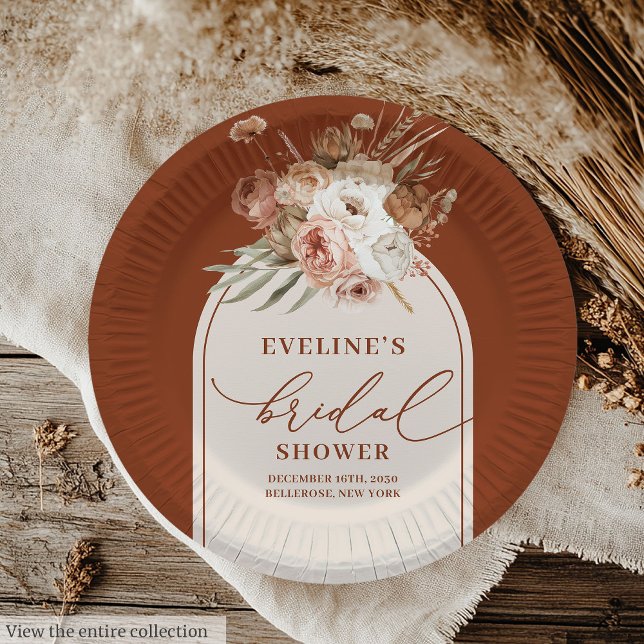 Pratos de Papel Boho de Grama da Pampas de Terraco (Stylish Terracotta Pampas Grass Boho Paper Plates)