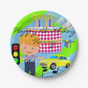 Pratos de Papel, Bolo de Aniversário do Menino Car