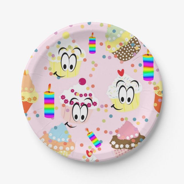 Pratos de Papel, Bolo de Aniversário Feliz (Frente)