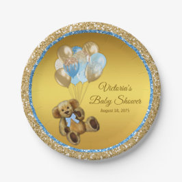 Pratos de papel Boy Teddy Bear Balloon Baby Shower