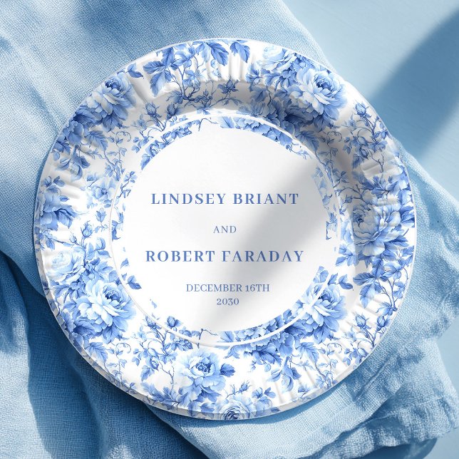 Pratos de Papel Casamento Clássico Azul Marinho (Navy Blue Classic Wedding Paper Plates)