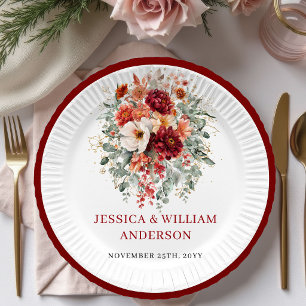 Pratos de Papel Casamento Folhagem Burgundy Modern