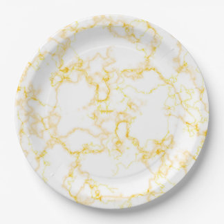 Pratos de Papel Casamento Mármore Dourado