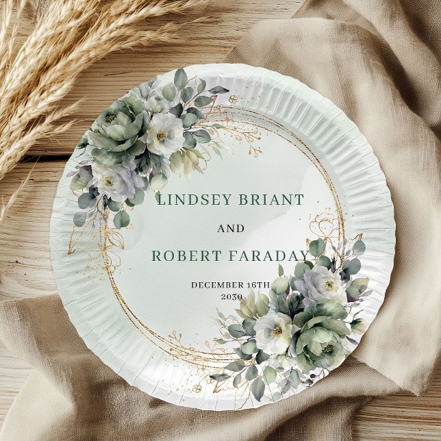 Pratos de Papel Casamento Rústico Boho com Verde e (Rustic Boho Greenery and Gold Wedding Paper Plates)