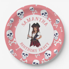 Pratos de Papel Caveiras de Menina PINK Pirata