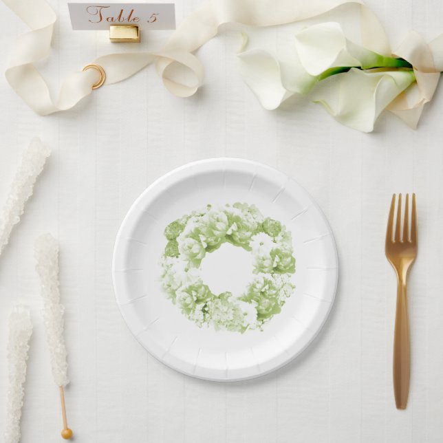 Pratos de Papel Celery Green Floral Wreath Wedding (Casamento)