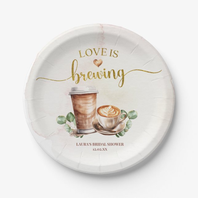 Pratos de Papel Chá de Noiva Amor de Café em Ebuli (Frente)