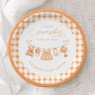 Pratos de Papel Chamada Gingham Little Pumpkin Bab