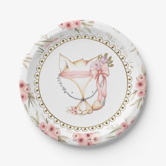 Pratos de Papel Chave de Bebê Raposa Menina (Frente)