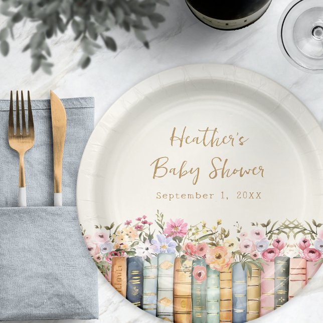 Pratos de Papel Chave de Sol de Bebê Livros (Watercolor Wildflower Books Baby Shower Paper Plates by Painted Paperie
)