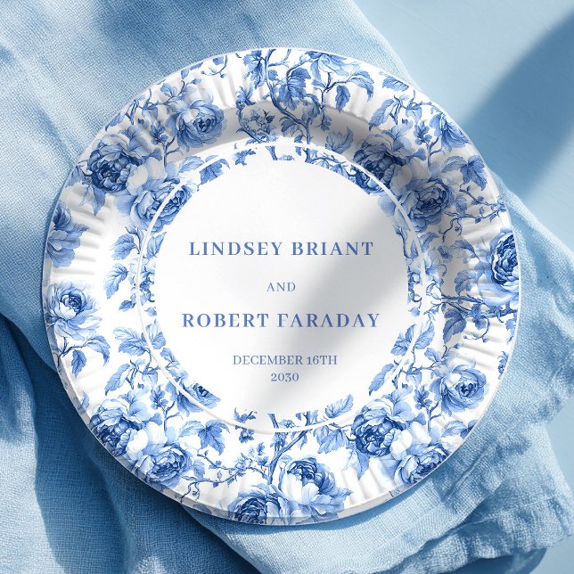 Pratos de Papel Clássicos de Casamento Rosas Azul- (Navy Roses Classic Wedding Paper Plates)