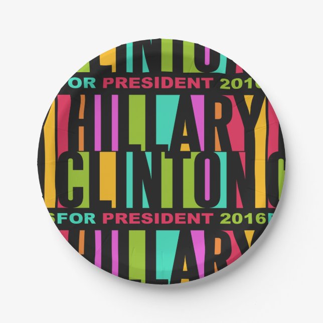 Pratos de papel coloridos Hillary Clinton 2016 (Frente)