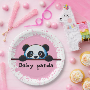 Pratos de Papel com Bebê Panda Fofo Espiando com r
