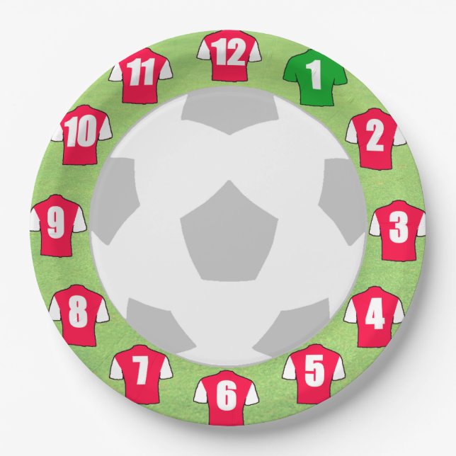 Pratos de Papel com Camisas Esportivas Vermelhas e (Frente)