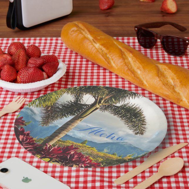 PRATOS DE PAPEL COM CENA TROPICAL/ALOHA (Piquenique)