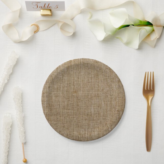 Pratos de Papel com Estampa de Sarja Rústica e Nat (Casamento)