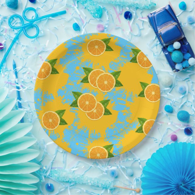 Pratos de Papel com Estilo de Laranja Vibrante (Festa)