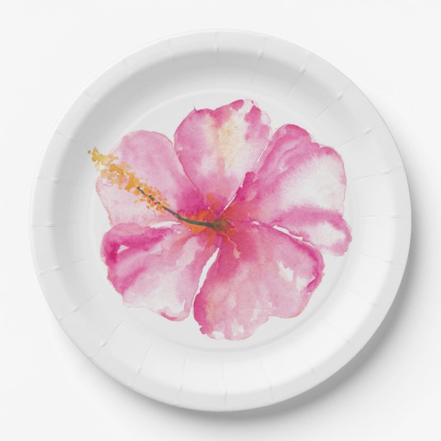 Pratos de Papel com Flores de Hibisco Rosa (Frente)