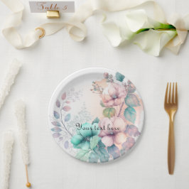 Pratos de papel com folhagens florais elegantes