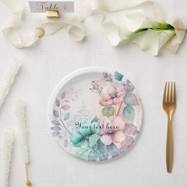Pratos de papel com folhagens florais elegantes (Casamento)