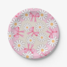 Pratos de Papel com Laço de Flor de Margarida 7" P
